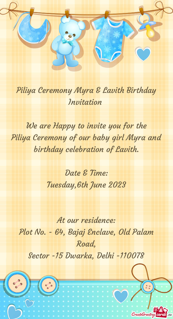 Piliya Ceremony Myra & Lavith Birthday Invitation