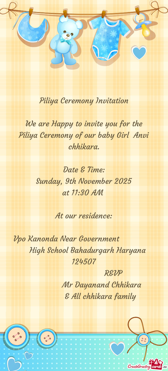 Piliya Ceremony of our baby Girl Anvi chhikara