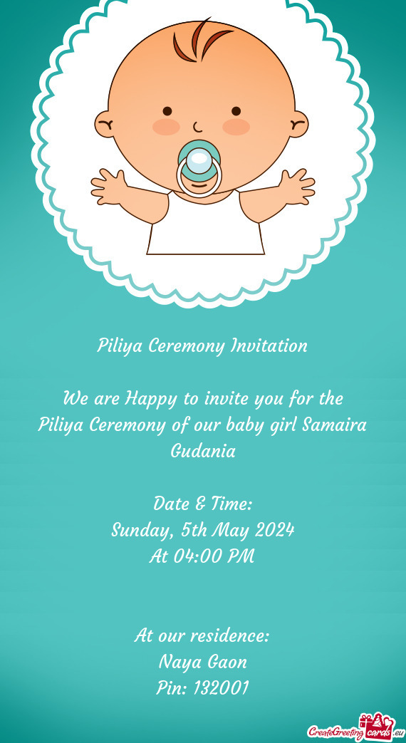 Piliya Ceremony of our baby girl Samaira Gudania