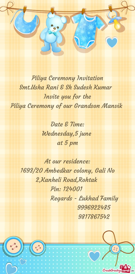 Piliya Ceremony of our Grandson Manvik