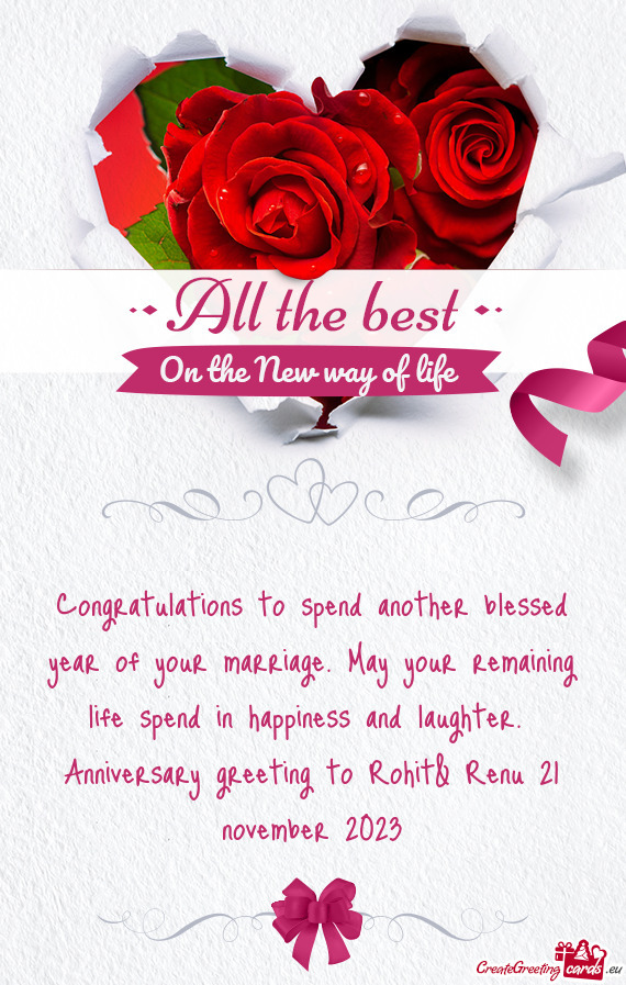 Piness and laughter. Anniversary greeting to Rohit& Renu 21 november 2023
