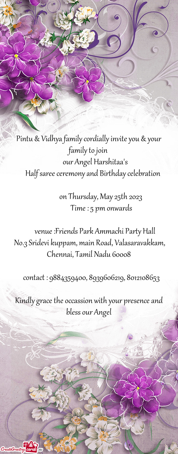 Pintu & Vidhya family cordially invite you & your family to join