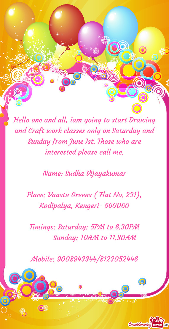 Place: Vaastu Greens ( Flat No. 231), Kodipalya, Kengeri- 560060