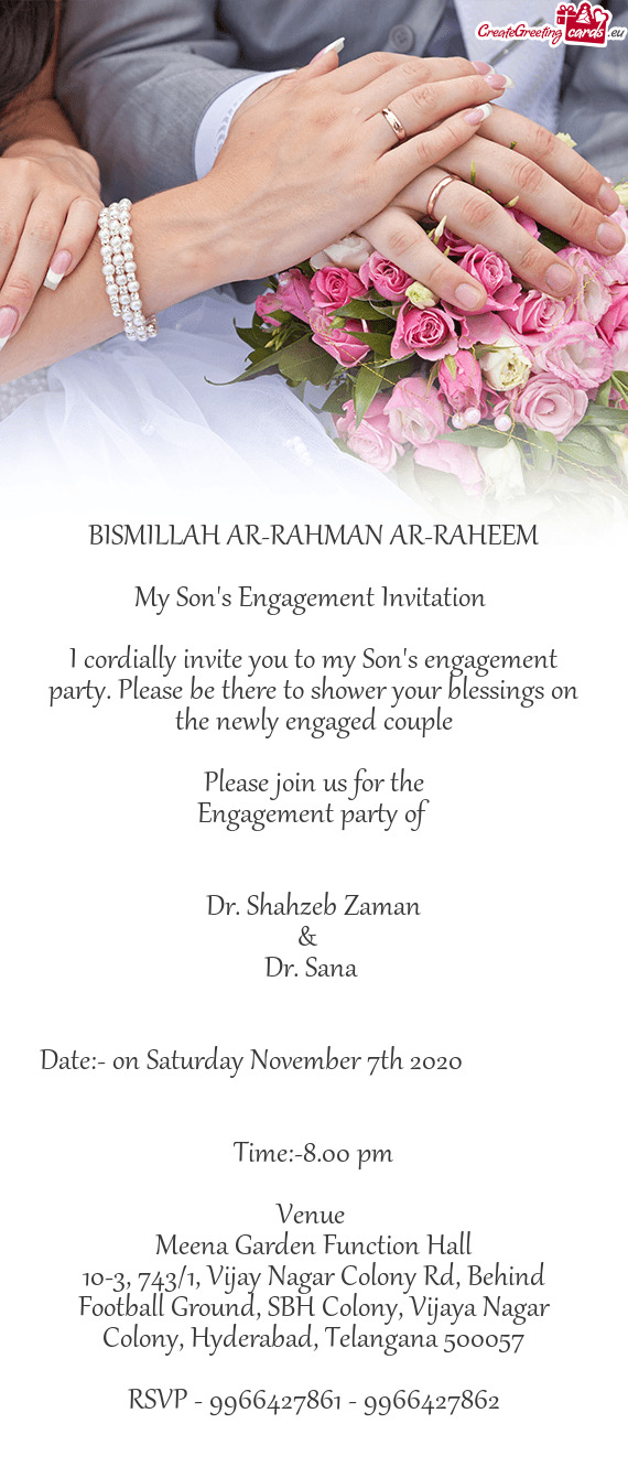 Please be there to shower your blessings on the newly engaged couple
 
 Please join us for the
 Eng