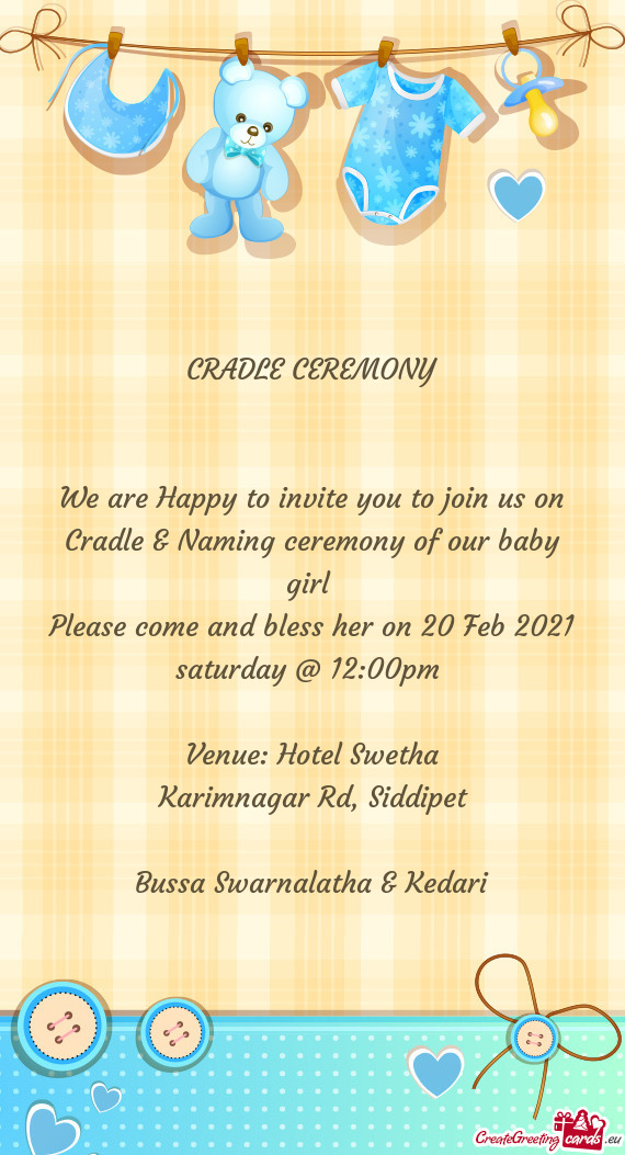 Please come and bless her on 20 Feb 2021 saturday @ 12:00pm