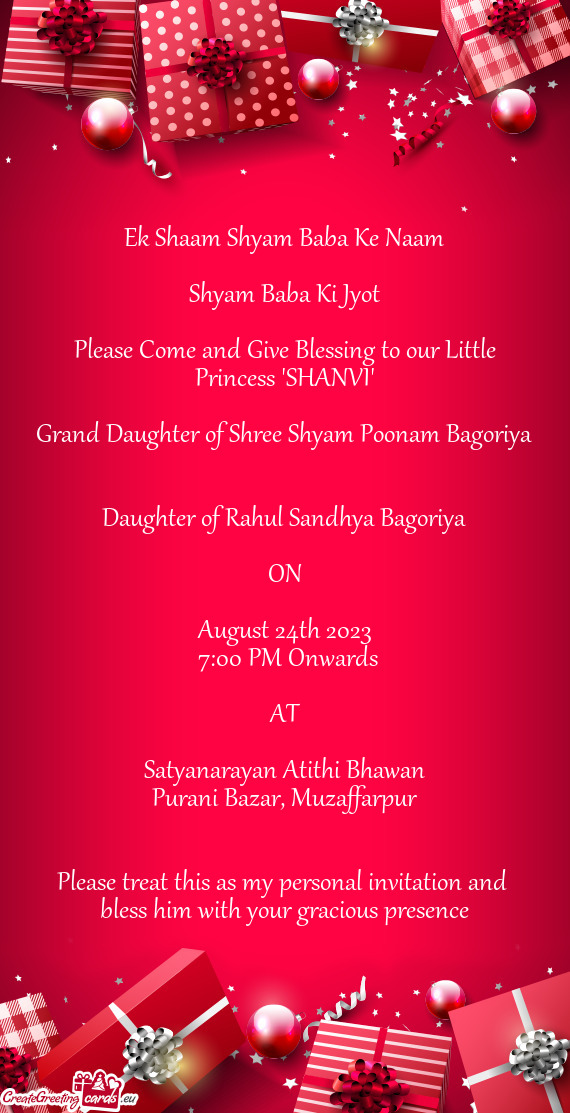 Please Come and Give Blessing to our Little Princess "SHANVI"