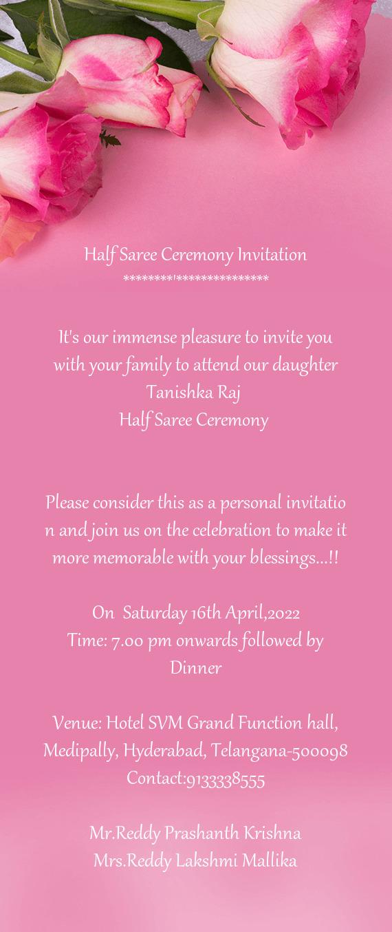 Please consider this as a personal invitatio n and join us on the celebration to make it more memora