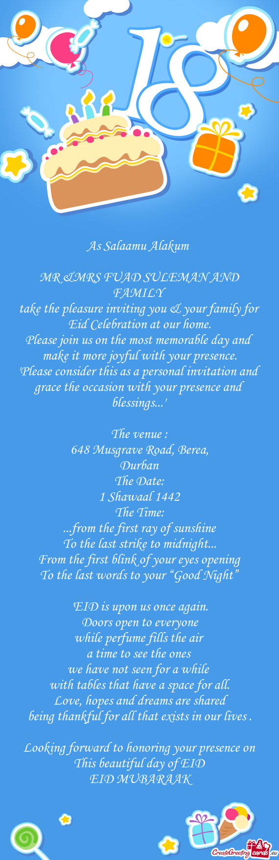 "Please consider this as a personal invitation and grace the occasion with your presence and blessin