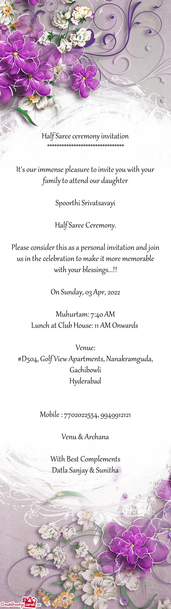 Please consider this as a personal invitation and join us in the celebration to make it more memorab
