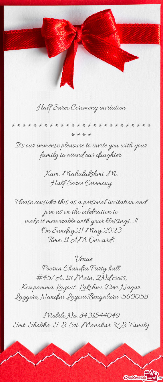Please consider this as a personal invitation and join us on the celebration to