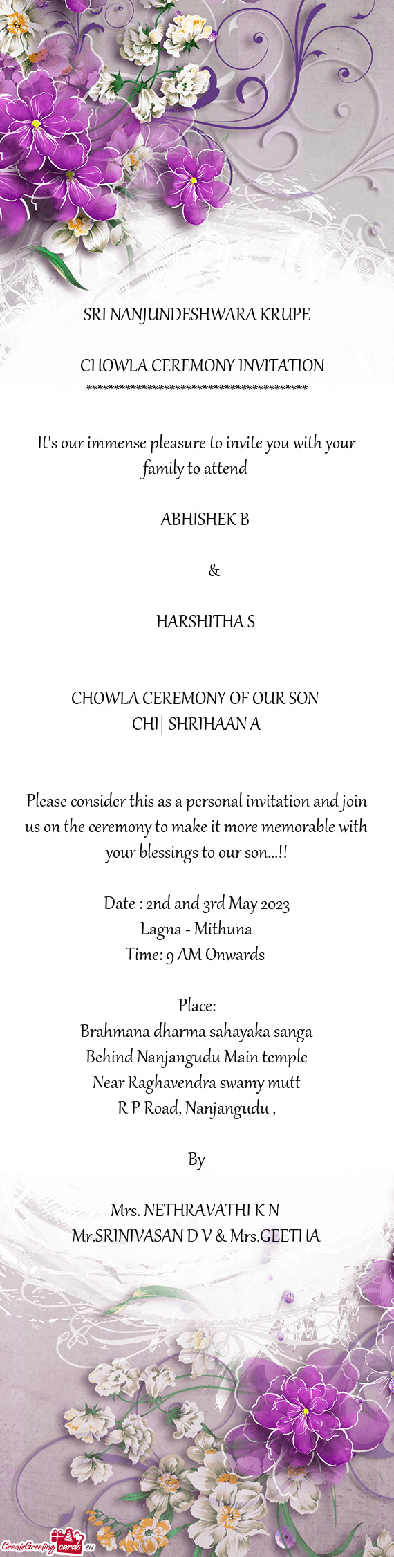 Please consider this as a personal invitation and join us on the ceremony to make it more memorable