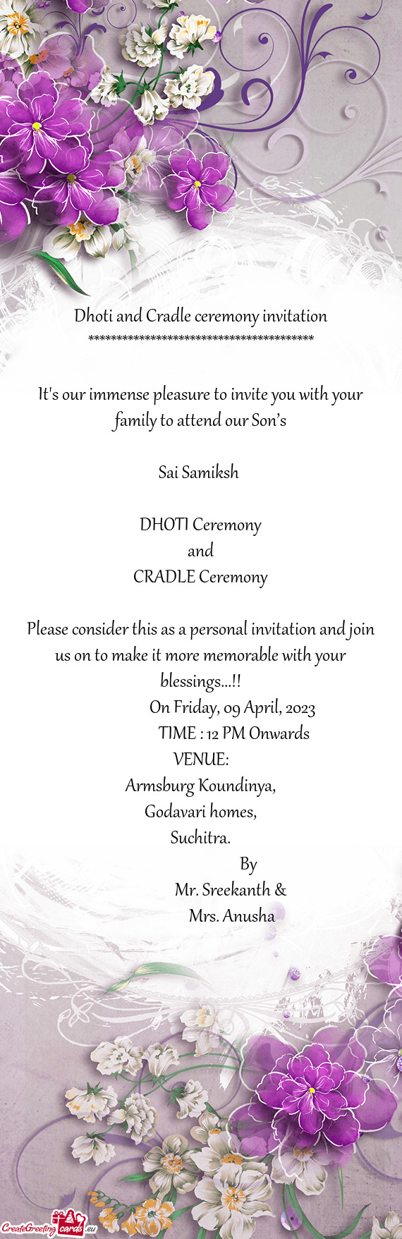 Please consider this as a personal invitation and join us on to make it more memorable with your ble