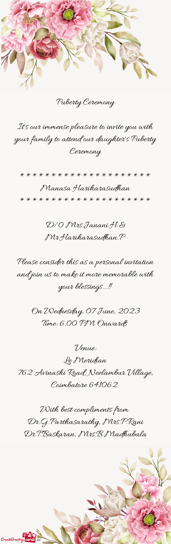Please consider this as a personal invitation and join us to make it more memorable with your blessi