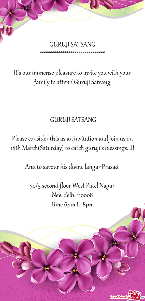 Please consider this as an invitation and join us on 18th March(Saturday) to catch guruji