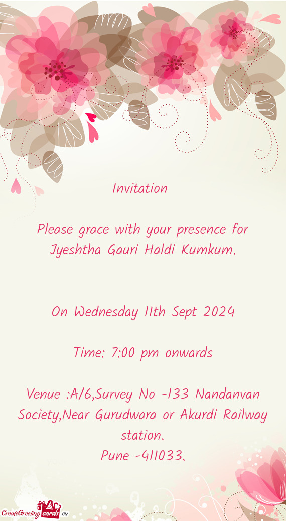 Please grace with your presence for Jyeshtha Gauri Haldi Kumkum