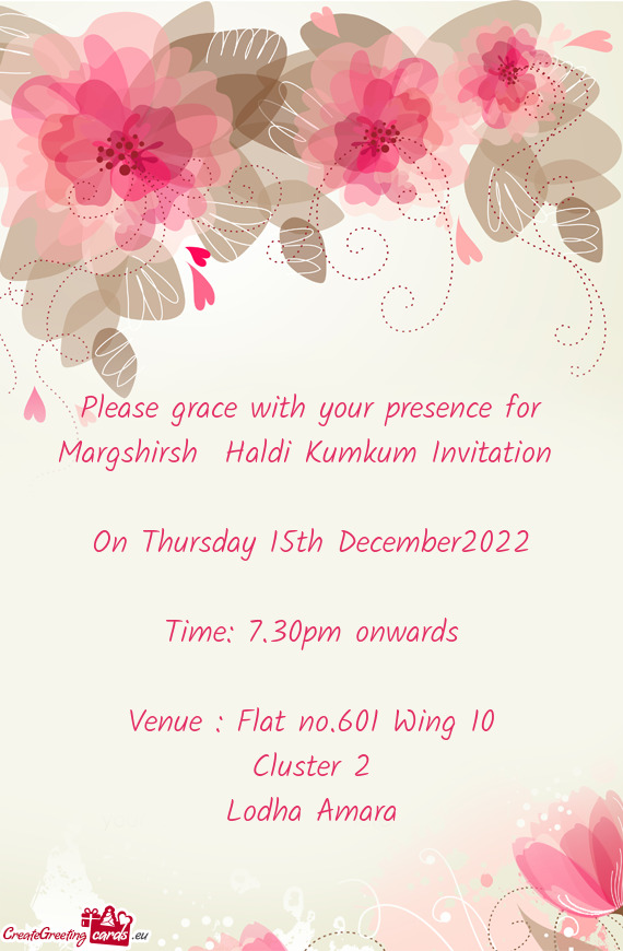 Please grace with your presence for Margshirsh Haldi Kumkum Invitation