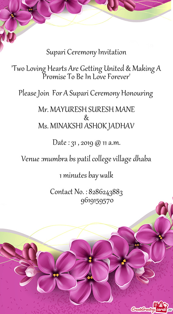 Please Join For A Supari Ceremony Honouring