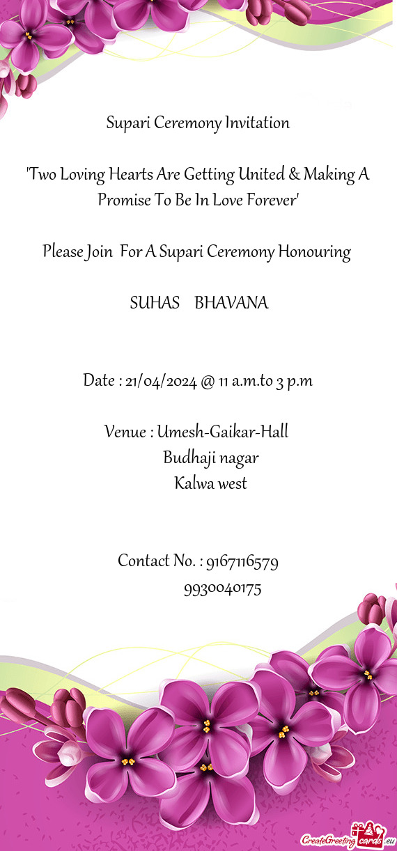 💫Please Join For A Supari Ceremony Honouring 💫
