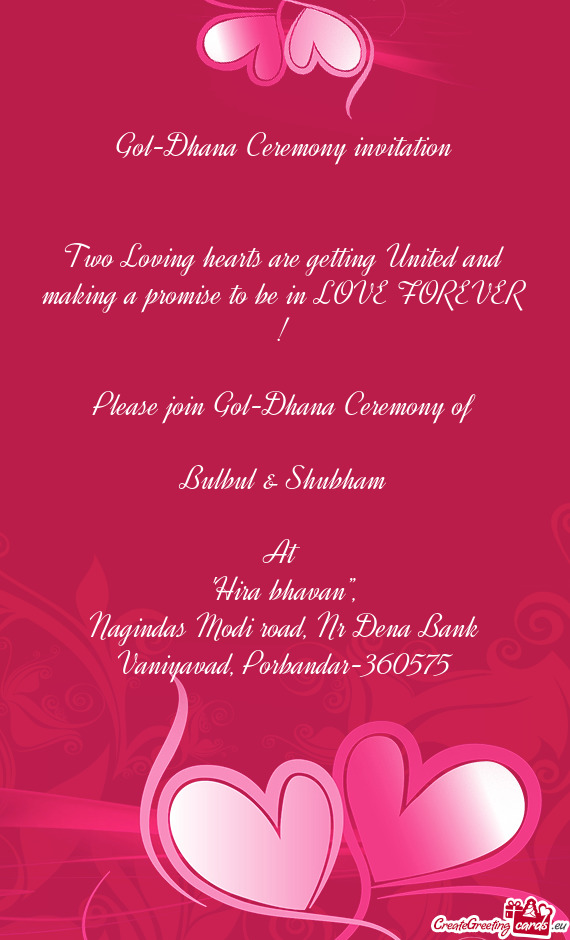 Please join Gol-Dhana Ceremony of
