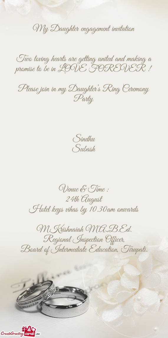Please join in my Daughter’s Ring Ceremony Party