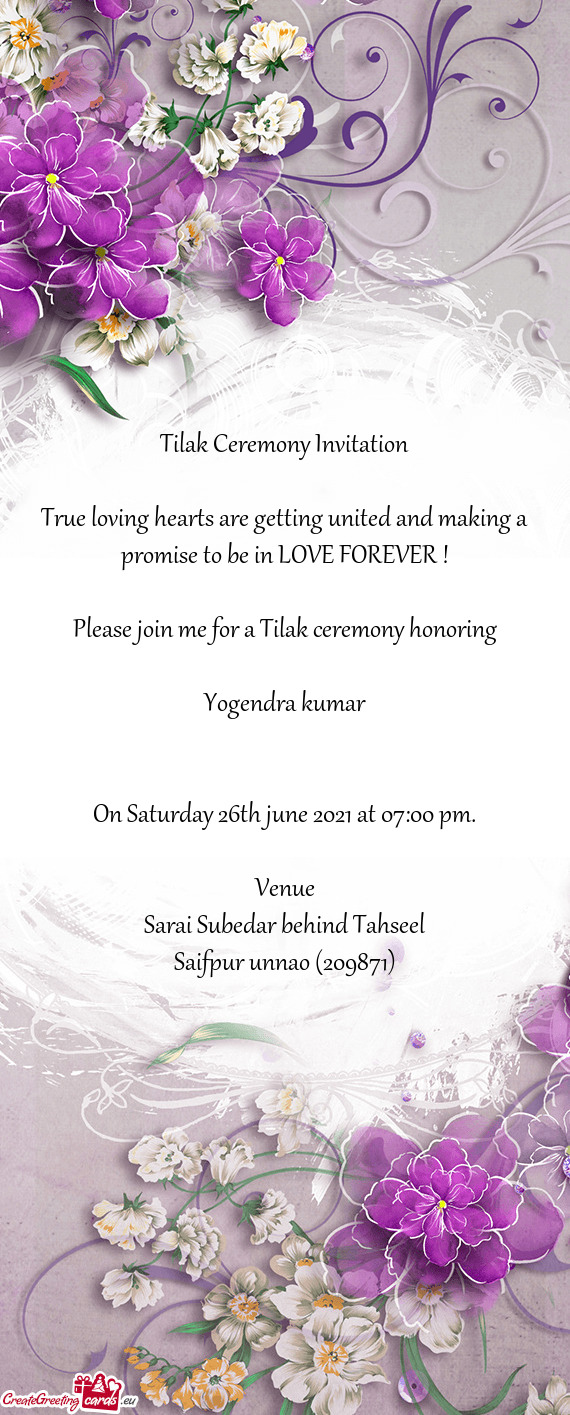 Please join me for a Tilak ceremony honoring