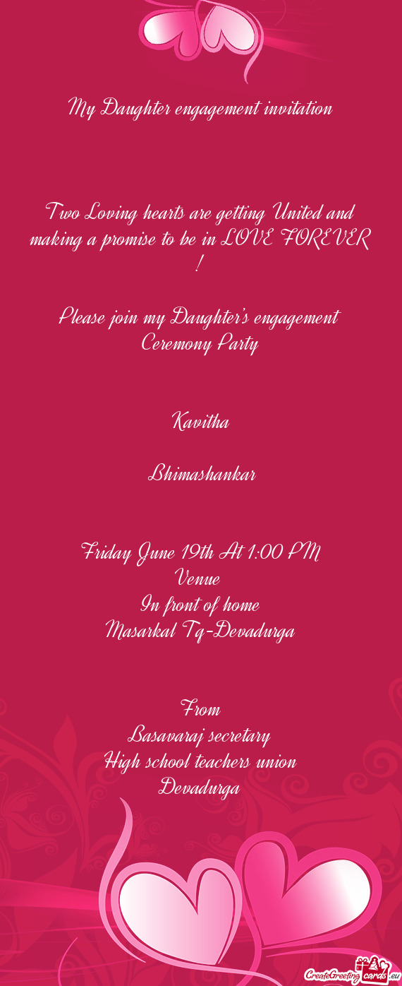 Please join my Daughter’s engagement Ceremony Party