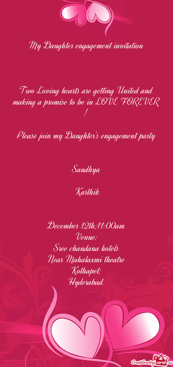 Please join my Daughter’s engagement party