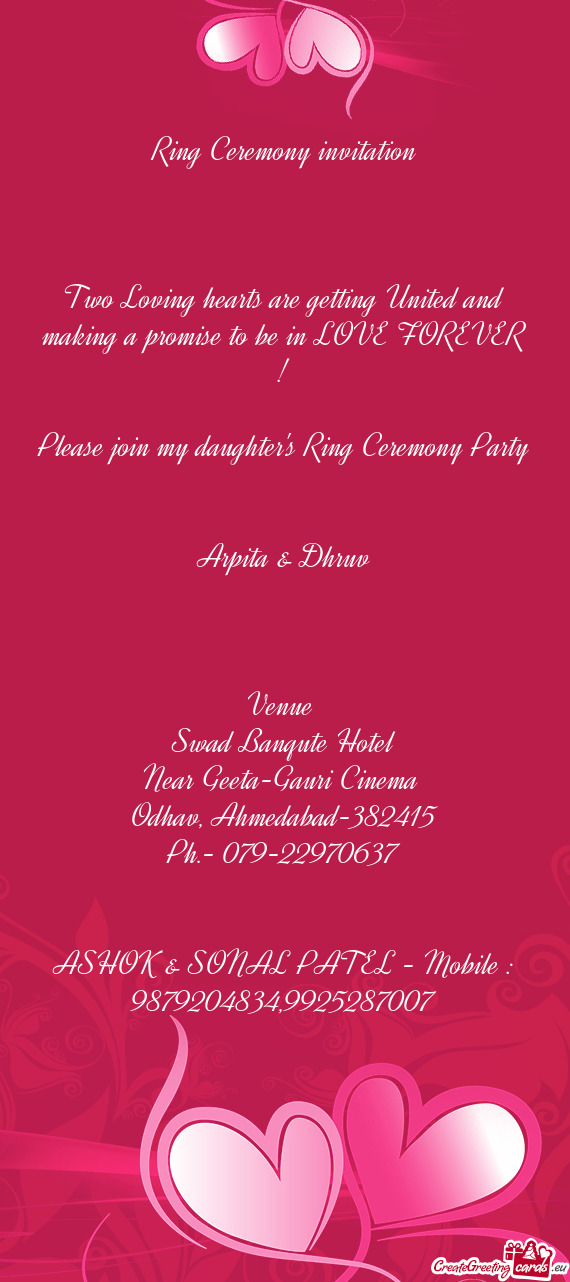 Please join my daughter's Ring Ceremony Party