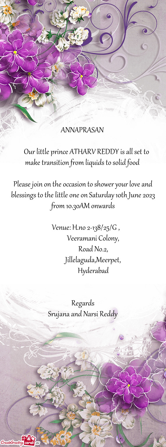 Please join on the occasion to shower your love and blessings to the little one on Saturday 10th Jun