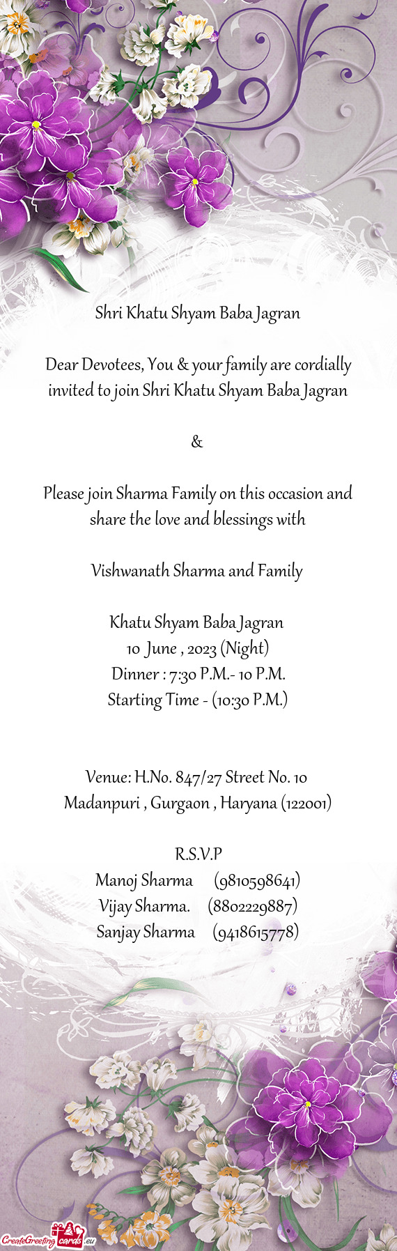 Please join Sharma Family on this occasion and share the love and blessings with