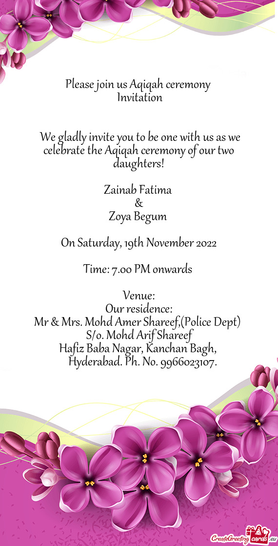 Please join us Aqiqah ceremony