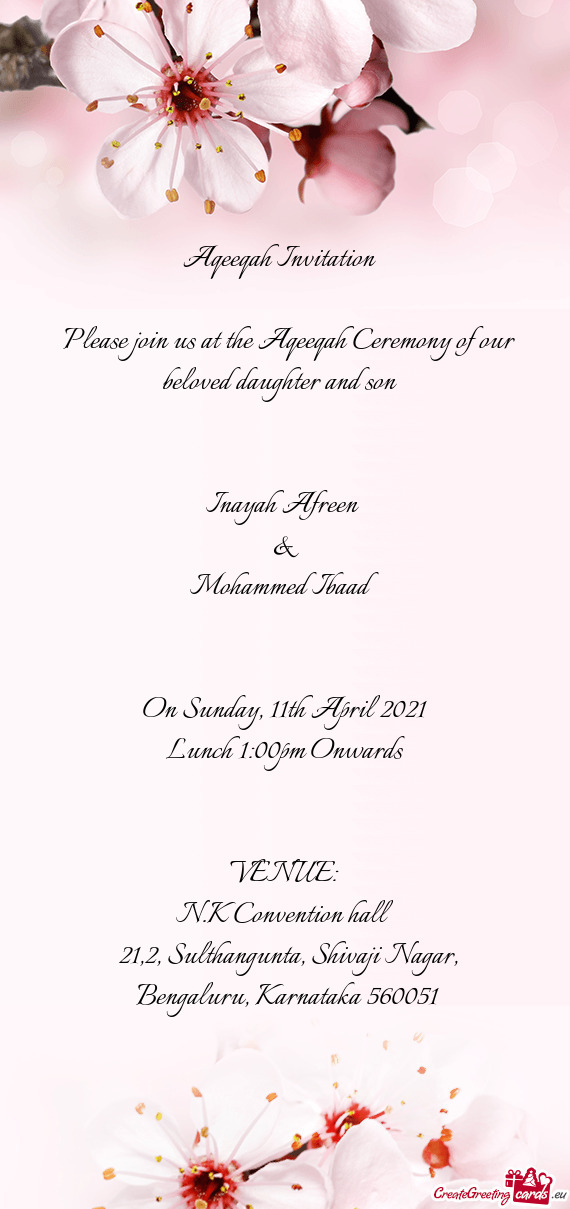 Please join us at the Aqeeqah Ceremony of our