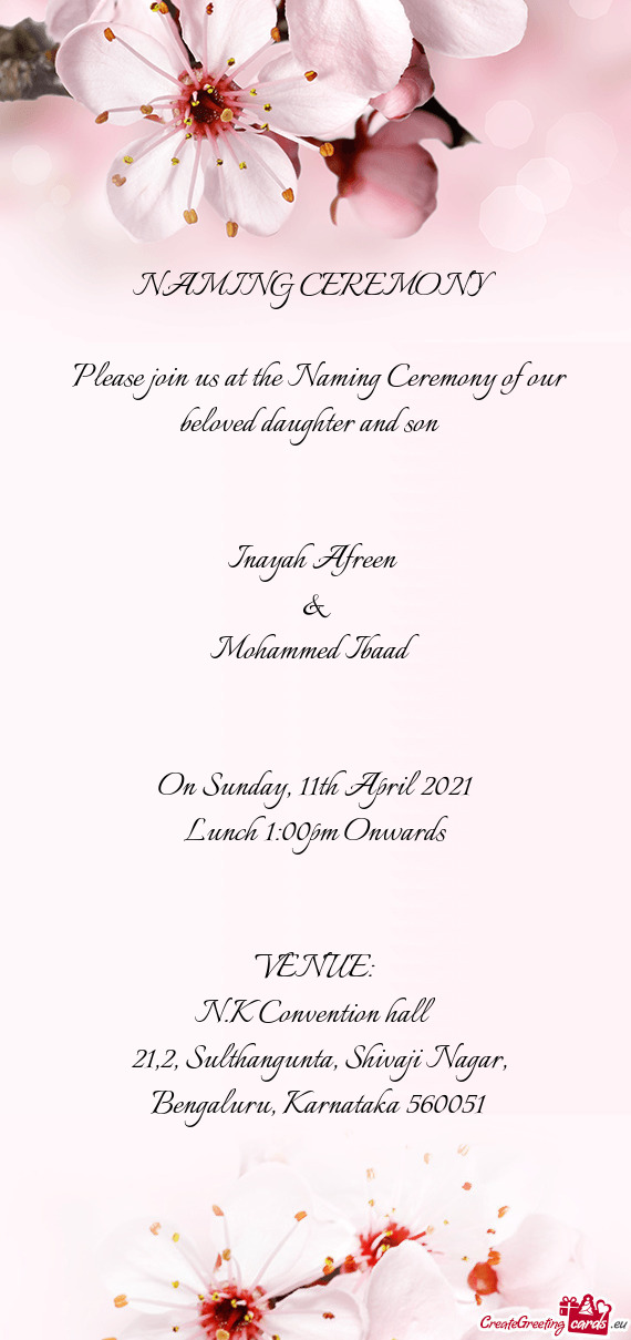 Please join us at the Naming Ceremony of our