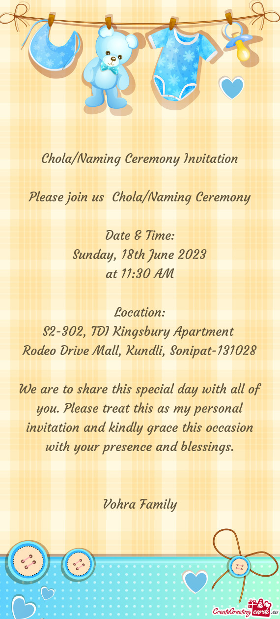 Please join us Chola/Naming Ceremony