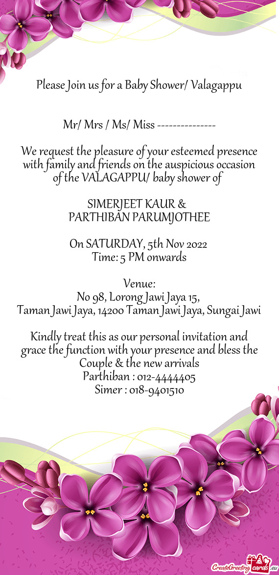 Please Join us for a Baby Shower/ Valagappu