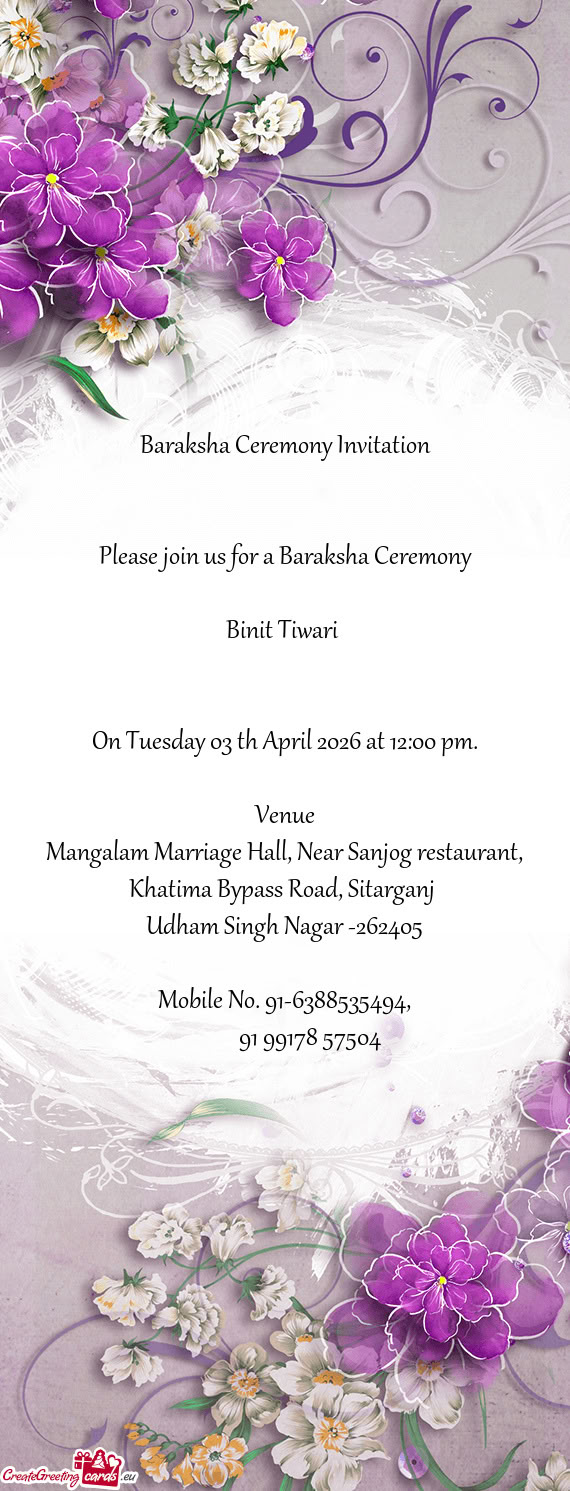 Please join us for a Baraksha Ceremony