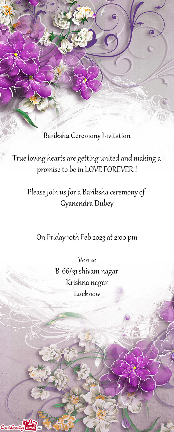 Please join us for a Bariksha ceremony of
