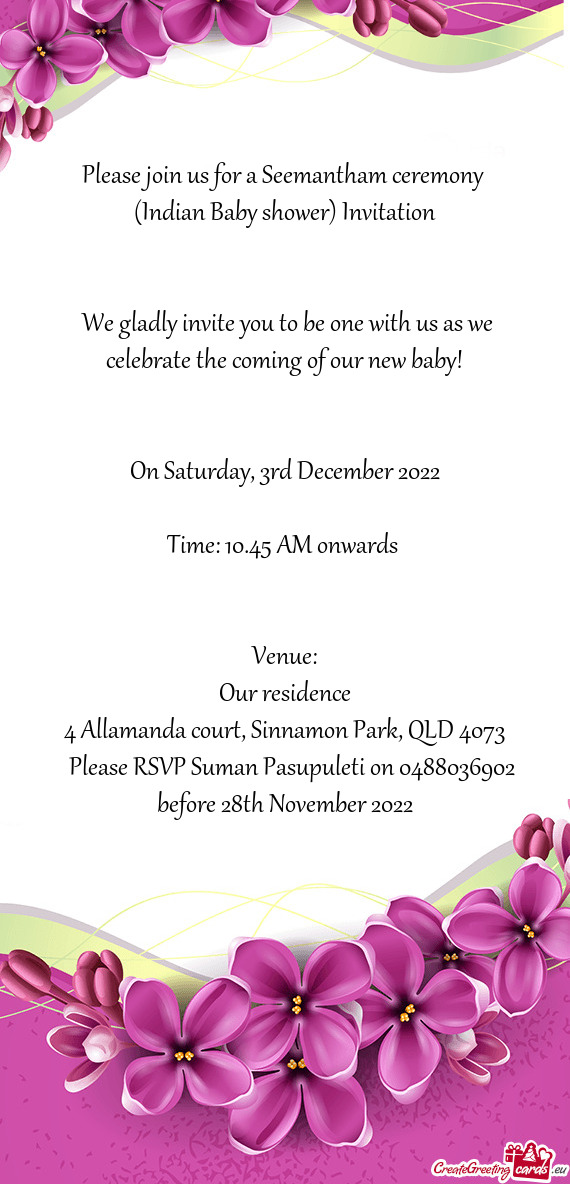 Please join us for a Seemantham ceremony