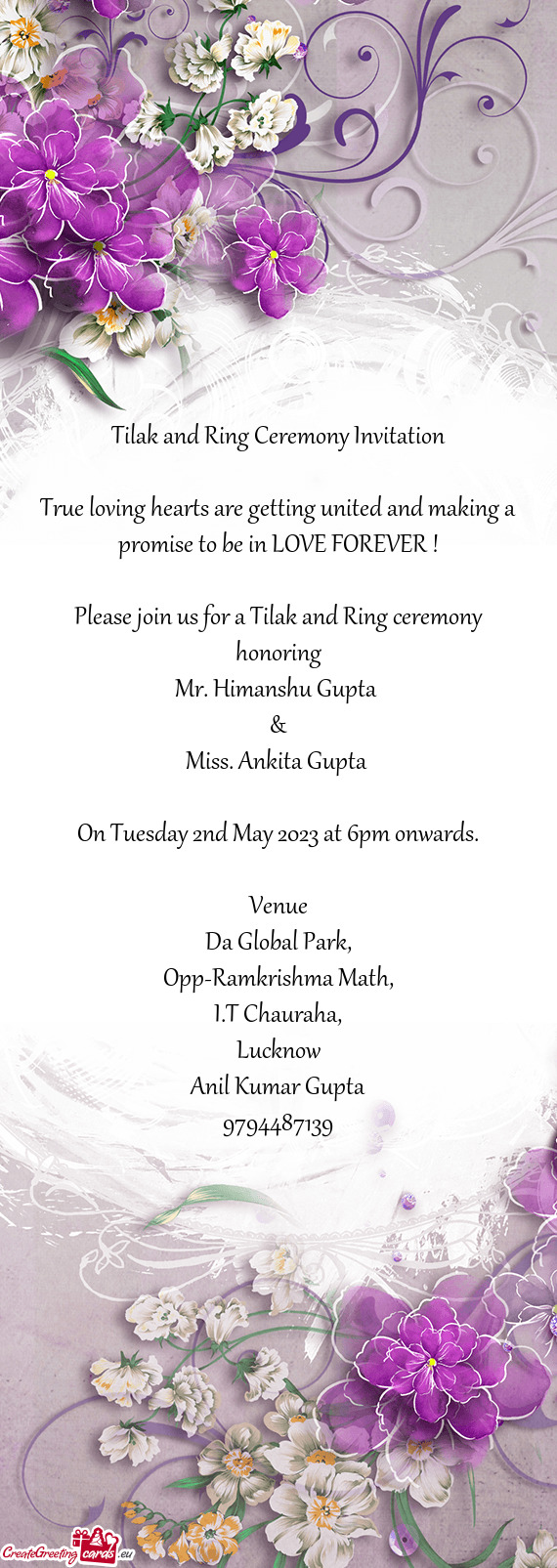 Please join us for a Tilak and Ring ceremony honoring