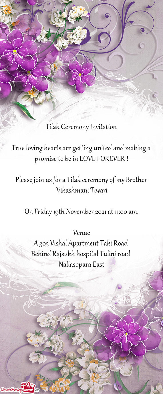 Please join us for a Tilak ceremony of my Brother
