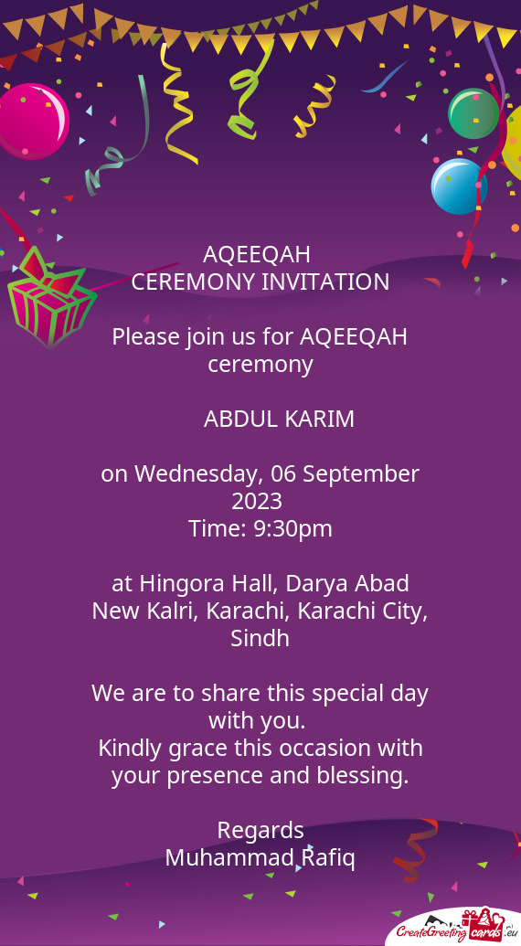 Please join us for AQEEQAH ceremony