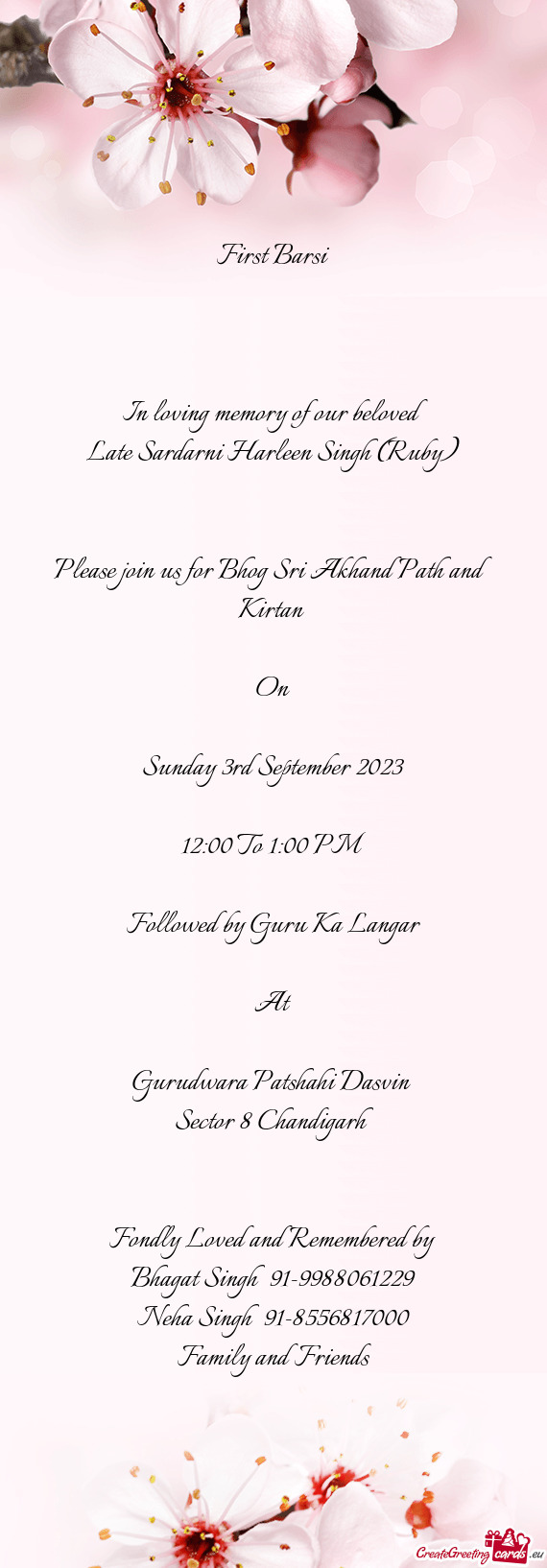 Please join us for Bhog Sri Akhand Path and Kirtan