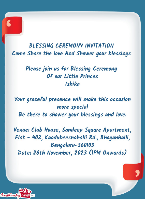 Please join us for Blessing Ceremony