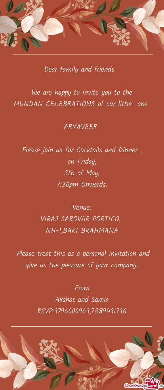 Please join us for Cocktails and Dinner