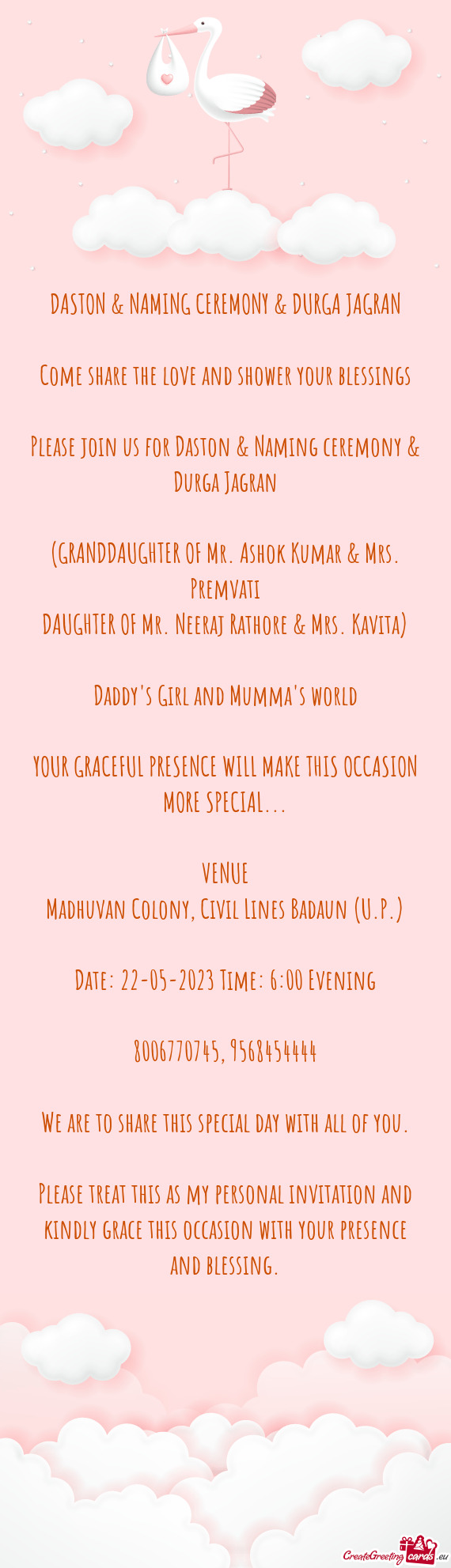 Please join us for Daston & Naming ceremony & Durga Jagran