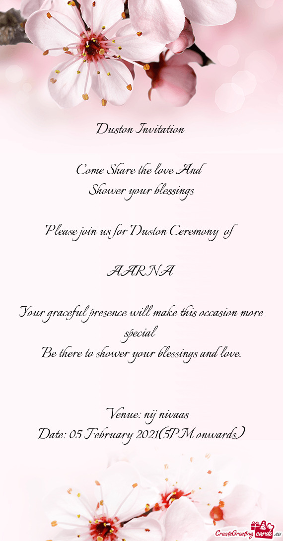 Please join us for Duston Ceremony of