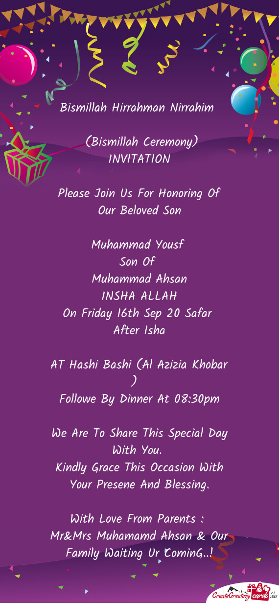 Please Join Us For Honoring Of Our Beloved Son