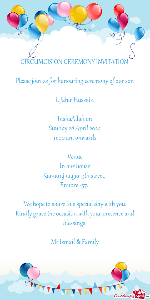 Please join us for honouring ceremony of our son