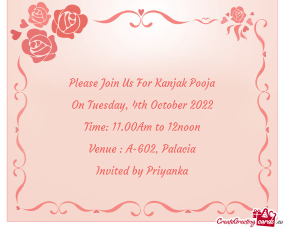 Please Join Us For Kanjak Pooja
