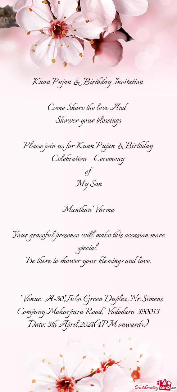 Please join us for Kuan Pujan & Birthday Celebration Ceremony